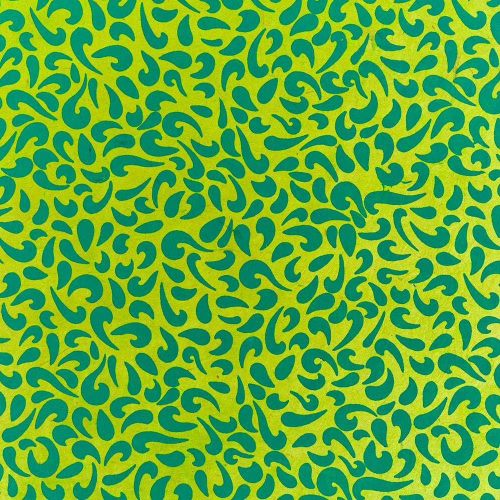 Abstraktes grünes und gelbes tropfenförmiges Muster, gleichmäßig verstreut - ideal für Buchbinden oder Geschenke Verpacken, und verleiht einzigartiges Nepalpapier-Flair ☆.