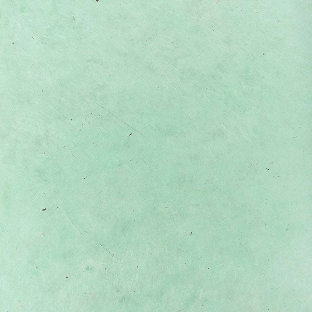 Hellgrünes Nepalpapier mit strukturierter Oberfläche, feinen Kratzern und kleinen dunklen Flecken - perfekt zum Verpacken von Geschenken oder zum Buchbinden.