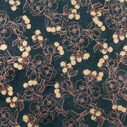 ☆ Nepalpapier in dunklem Farbton mit einem Muster aus zart rosa umrandeten Blüten und beigen Beeren - ideal zum Geschenke Verpacken oder für Buchbinde-Projekte.