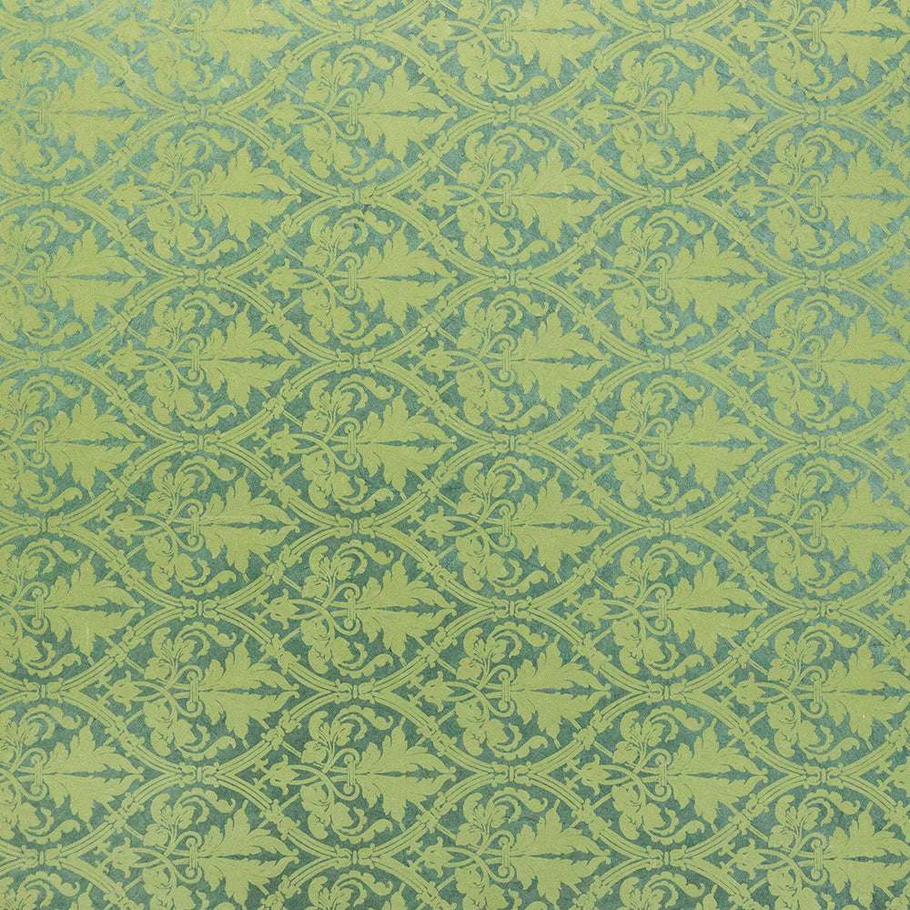 ☆ Grünes und gelbes Damastmuster mit Blumen- und Blattmotiven auf strukturiertem Papier, ideal für Buchbinden oder einzigartige Geschenke Verpacken. Inspiriert von der klassischen Eleganz des Nepalpapiers.