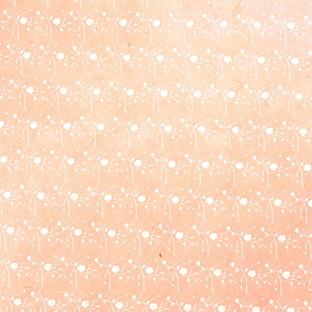 Blasser pfirsichfarbener Hintergrund mit dezentem weißem Geometrie- und Sprenkelmuster, ideal für Buchbinden oder Geschenkverpackungen. Hergestellt im hochwertigen Nepalpapier-Stil von ☆.