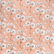 Pfirsichfarbener Hintergrund mit einem sich wiederholenden Muster aus weißen Kirschblüten und braunen Stängeln von ☆, ideal für Nepalpapier oder Geschenke Verpacken.