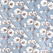 Weiße Blumen mit braunen Konturen und Stängeln auf einem hellblauen, strukturierten Nepalpapier-Hintergrund von ☆-ideal für Geschenkverpackungen oder Buchbinderei, dieses elegante Blumenmuster verleiht jedem Projekt Charme.