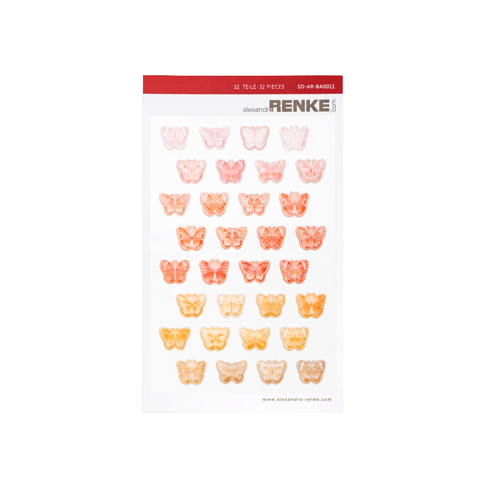Bogen mit 32 Alexandra Renke Schmetterlinge Gelborange Sticker in Rosa, Orange und Gelb, sauber auf Weiß angeordnet - ideal zur Kartengestaltung oder zur Kombination mit Sticker Dots.