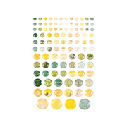 Ein Raster aus grünen und gelben Sticker Dots von Alexandra Renke in verschiedenen Mustern - ideal für Kartengestaltung oder kreative Projekte.