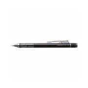 Ein schwarzer Tombow MONO Druckbleistift mit klarem Griff und Clip, 0,5 mm, beschriftet mit Bleistift.