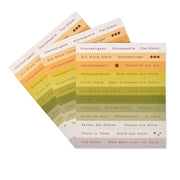 Drei farbenfrohe Alexandra Renke Sticker-Bögen für die Kartengestaltung mit gelben, orangefarbenen und grünen Sticker-Streifen in Fächerform - perfekt, um Pures Glück in Ihre kreativen Projekte zu bringen.