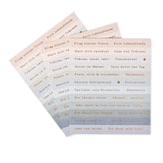 Vier pastellfarbene Sticker-Streifen von Alexandra Renke mit deutschen Motivationssprüchen in Gold - perfekt für die Kartengestaltung oder zur Inspiration jedes Traumtänzers.