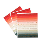 Drei Bögen Alexandra Renke Weihnachtssticker in Rot, Gold und Grün - ideal für Karten. Jeder Sticker Streifen bringt Zauber der Weihnacht mit festlichen Weihnachtsgrüßen.