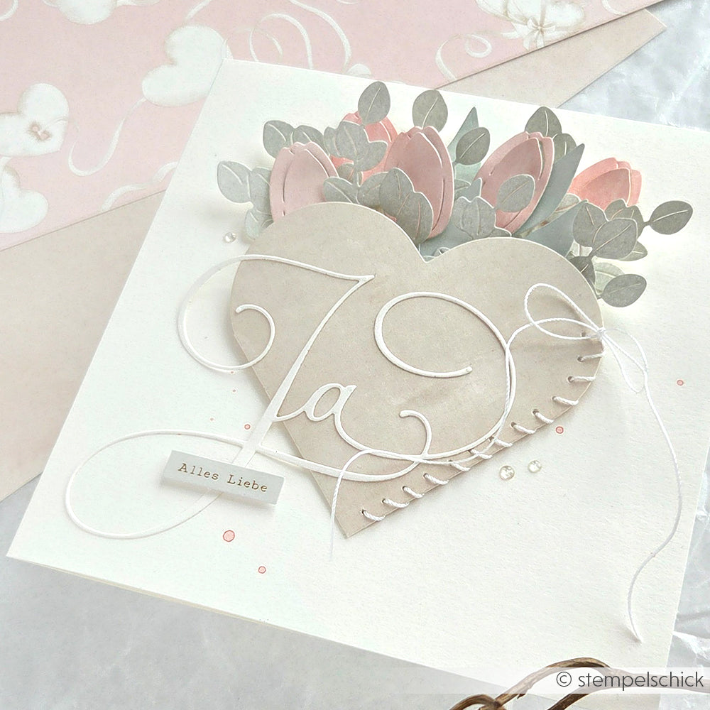 Handgefertigte Karte von Alexandra Renke mit Herz, Blumen und "Alles Liebe" in Schreibschrift - ideal zur Kartengestaltung oder zum Verzieren mit Sticker Hochzeitsbotschaften.