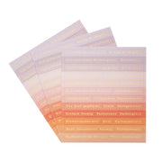 Vier pastellfarbene Sticker-Streifen von Alexandra Renke zeigen deutsche Wörter und Sätze in goldener Schrift - ideal für Farbenzauber und kreative Kartengestaltung.