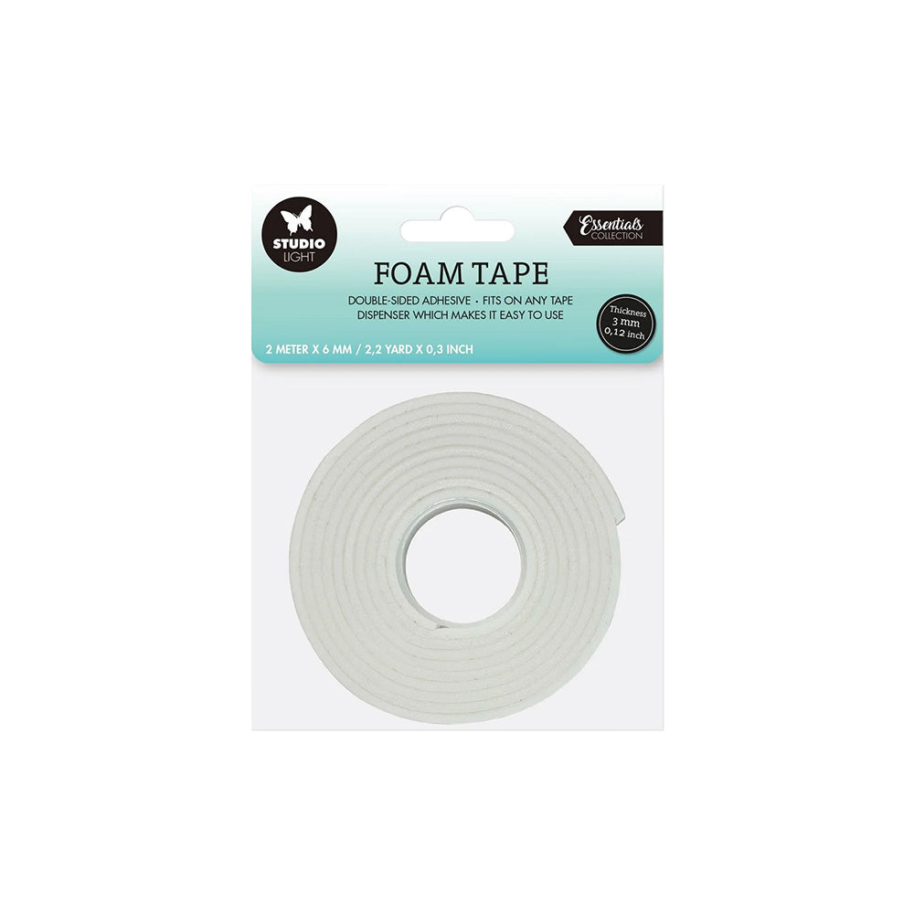 Eine 2 Meter lange, 6 mm breite Rolle doppelseitiges Schaumstoffklebeband von Studio Light in einer Verpackung - ideal für 3D-Decoupage und Bastelprojekte.