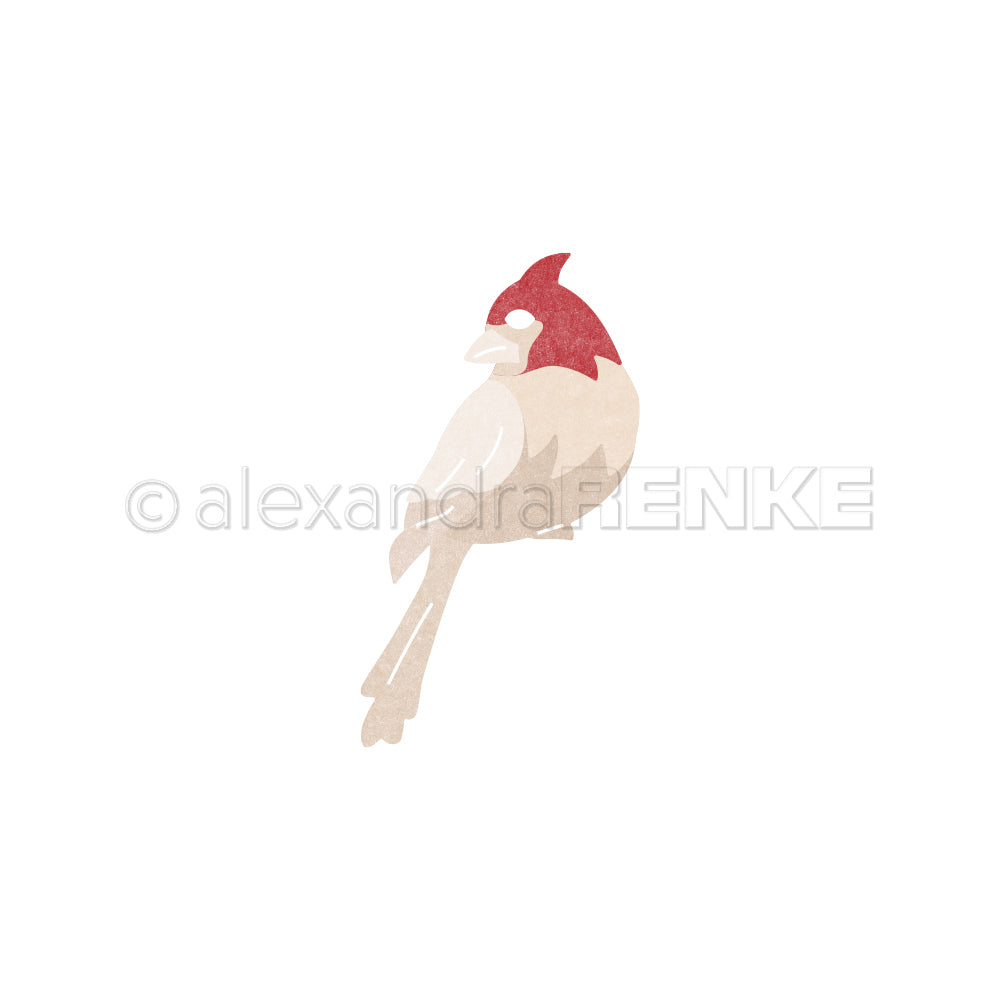 Minimalistische Illustration eines Vogels mit rotem Kopf und beigem Körper von Alexandra Renke, links auf weiß - ideal für kreative Stanzsysteme oder zur Kombination mit eleganten Designpapieren.