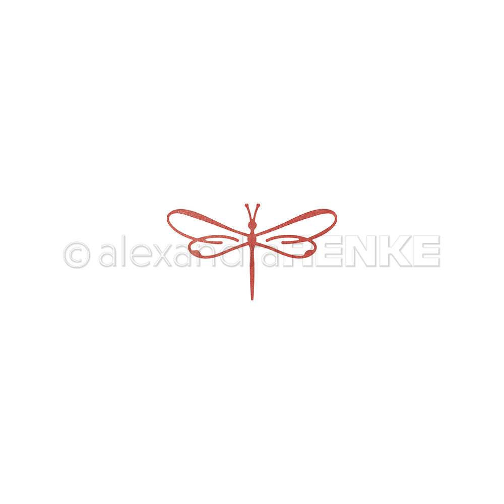 Einfache rote Linienzeichnung einer Libelle mit ausgestreckten Flügeln auf weißem Hintergrund, inspiriert von Alexandra Renkes Lineart Libelle - perfekt, um Ihrem Designpapier Eleganz zu verleihen.