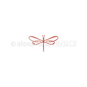 Einfache rote Linienzeichnung einer Libelle mit ausgestreckten Flügeln auf weißem Hintergrund, inspiriert von Alexandra Renkes Lineart Libelle - perfekt, um Ihrem Designpapier Eleganz zu verleihen.