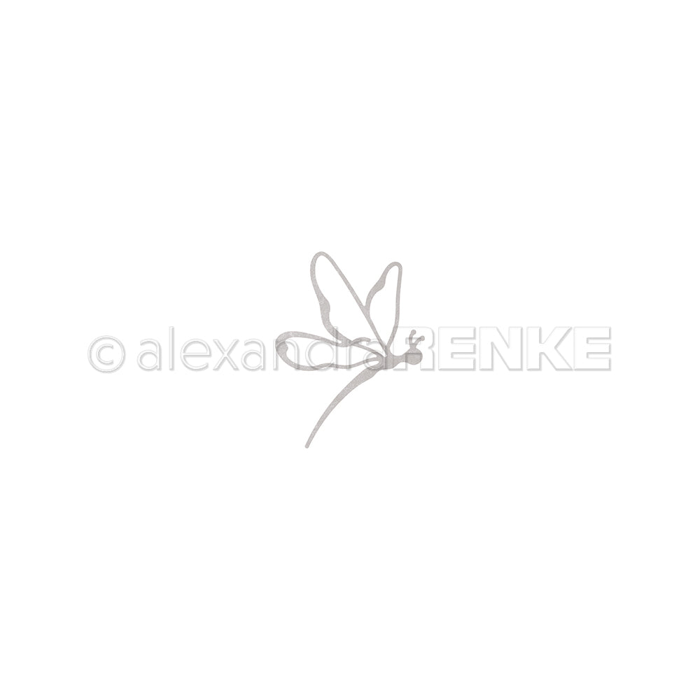 Die minimalistische Strichzeichnung einer Libelle - Motivstanze Lineart Libelle von Alexandra Renke - zeigt ausgestreckte Flügel auf weißem Hintergrund, perfekt für Designpapiere oder mit DieCut Systemen.