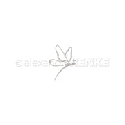 Die minimalistische Strichzeichnung einer Libelle - Motivstanze Lineart Libelle von Alexandra Renke - zeigt ausgestreckte Flügel auf weißem Hintergrund, perfekt für Designpapiere oder mit DieCut Systemen.