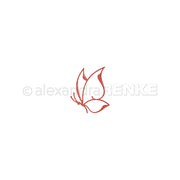 Einfache rote Linienzeichnung eines Schmetterlings auf weißem Hintergrund, inspiriert von Alexandra Renke - perfekt für Designpapiere oder die Verwendung mit DieCut-Systemen.