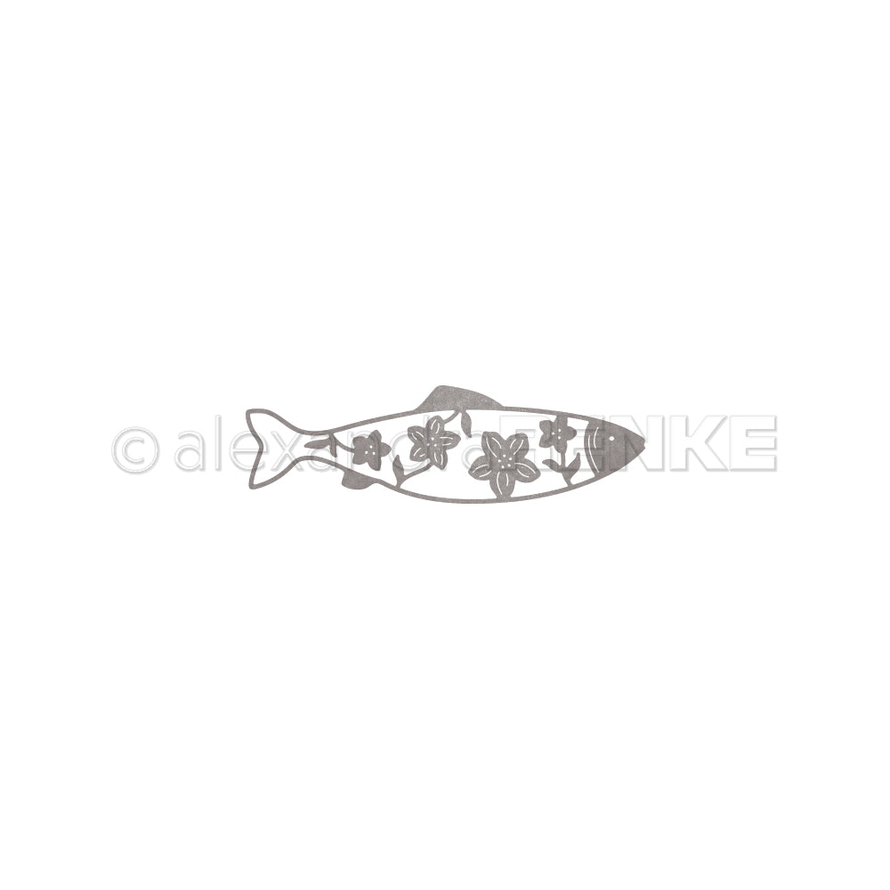 Ein blumiger Fisch von Alexandra Renke, umrandet mit floralen Mustern, die seinen Körper ausfüllen, dargestellt auf einem schlichten weißen Hintergrund.
