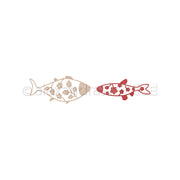 Zwei stilisierte Fische mit Blumenmuster-Alexandra Renke Motivstanze Zwei blumige Fische-ein beiger und ein roter, die sich auf weißem Hintergrund gegenüberstehen.