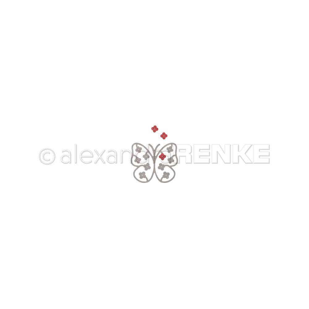 Ein minimalistischer Schmetterling (Mini Schmetterling) mit roten Blüten von Alexandra Renke, zentriert auf Weiß - ideal für die Motivstanze oder als eleganter Akzent auf Ihren Designpapieren.