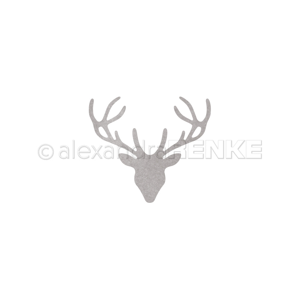 Eine graue Silhouette eines Hirschkopfes mit Geweih, gestaltet als Stanzmotiv.
