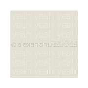 Beigefarbenes Quadrat von Alexandra Renke mit "yeah" in gepunkteten weißen Kleinbuchstaben in einem Raster - ideal für Papierprojekte oder als lustiger Schablonenhintergrund.