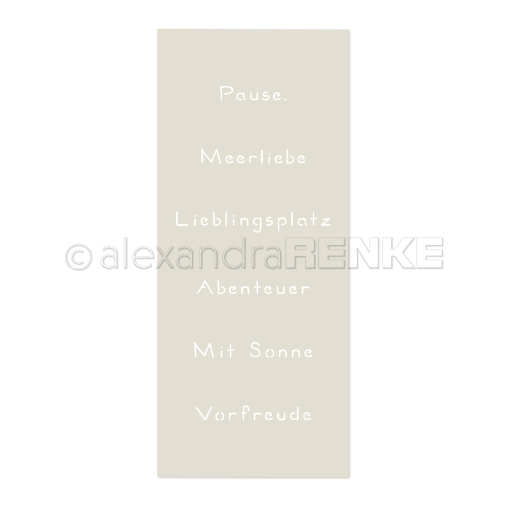 Beigefarbenes Rechteck von Alexandra Renke mit deutschen Wörtern wie Pause, Meerliebe, Lieblingsplatz - perfekt als Schablone oder Schablonen für Ihre Papierprojekte.