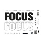 Schwarz-weiße Textgrafik von Alexandra Renke mit fettgedruckten Wörtern wie FOCUS, POWER, CONFIDENCE, NOW - ideal, um Clear Stamps Projekte zu inspirieren oder Ihren Acrylblock-Kreationen Energie zu verleihen.