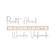 Text in Deutsch: Pracht Abend weihnachts Wunder Vorfreude auf weißem Hintergrund, gestaltet mit Designpapieren und Motivstanze Weihnachtswunder von Alexandra Renke.