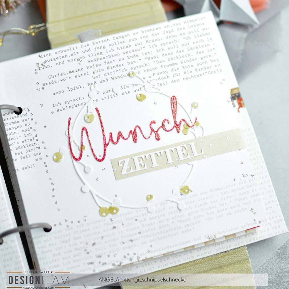 Eine handgefertigte Alexandra Renke Karte mit "Wunsch Zettel" in rot und beige, verziert mit Perlen, Strukturpapier, Designpapier, und veredelt mit einer Motivstanze Wunscherfüller für eine besondere Note.