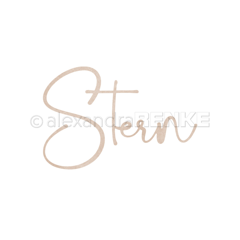 Das Wort Stern ist in eleganter hellbrauner Schreibschrift auf weißem Hintergrund geschrieben - ideal zur Kombination mit Alexandra Renke Designpapieren oder zur Verwendung in Ihren kreativen Stanzsystem-Projekten.
