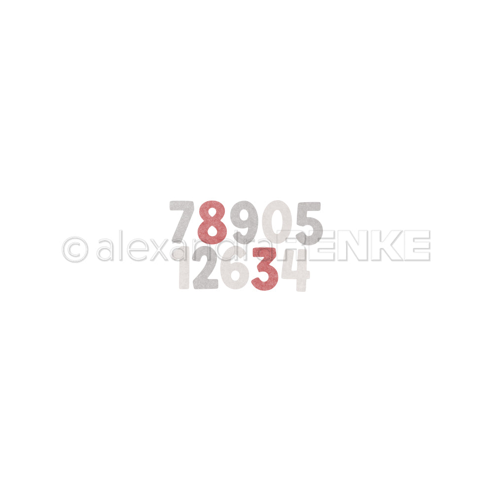 Die Zahlen 78905 über 12634, erstellt mit Stanzsystemen von „Motif Alphabet“.