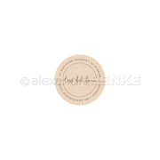 Runde Holztafel von Alexandra Renke mit deutschem Text, einfachen Berglinien und detaillierten Motiven - ideal zur Kombination mit Ihren Lieblingsstempelkissen oder Holzstempeln.