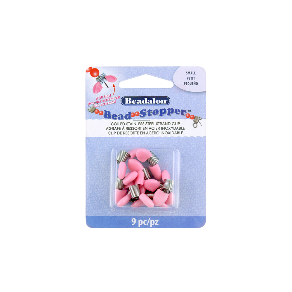 Packung mit Beadalon-Perlenstoppern, 9 Stück, Farbe: Rosa – unverzichtbares Zubehör zum Sichern von Perlensträngen bei der Perlenarbeit.