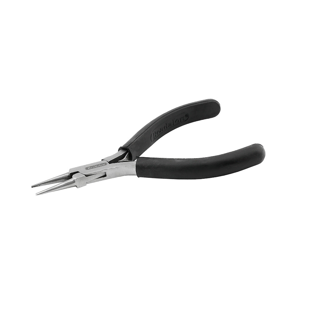 Rundzange mit schwarzen Griffen, ideal für die Schmuckherstellung oder zum Biegen von Draht, vor weißem Hintergrund. Diese Beadalon-Rundzange eignet sich perfekt für Projekte im Bereich der Schmuckherstellung.