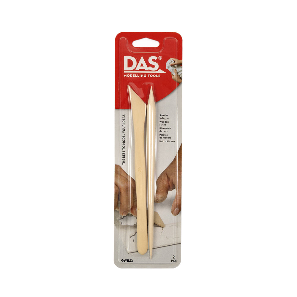 Zweierpack mit Modellierwerkzeugen aus Holz für den lufttrocknenden Modellierton von DAS.