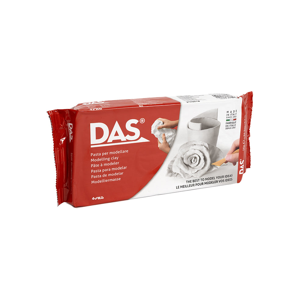 Eine Packung weiße, lufttrocknende DAS-Modelliermasse.