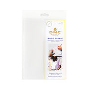 DMC Magic Paper Blankobogen Sticktransfer in weißer und gelber Verkaufsverpackung-ideal für Stickmotive übertragen mit einfach zu bedienendem Sticktransferpapier von DMC.