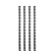 Vier schwarze Vaessen Binderücken, vertikal auf weißem Hintergrund angeordnet, heben wiederverwendbare Binderücken hervor, die sich perfekt für die Organisation Ihrer Dokumente eignen.