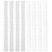 Reihen von weißen und silbernen Vaessen Metall-Drahtbinderücken sind vertikal auf einem weißen Hintergrund angeordnet - ideal für die Verwendung mit Ihrer Bind Easy Bindemaschine oder für Drahtkämme.