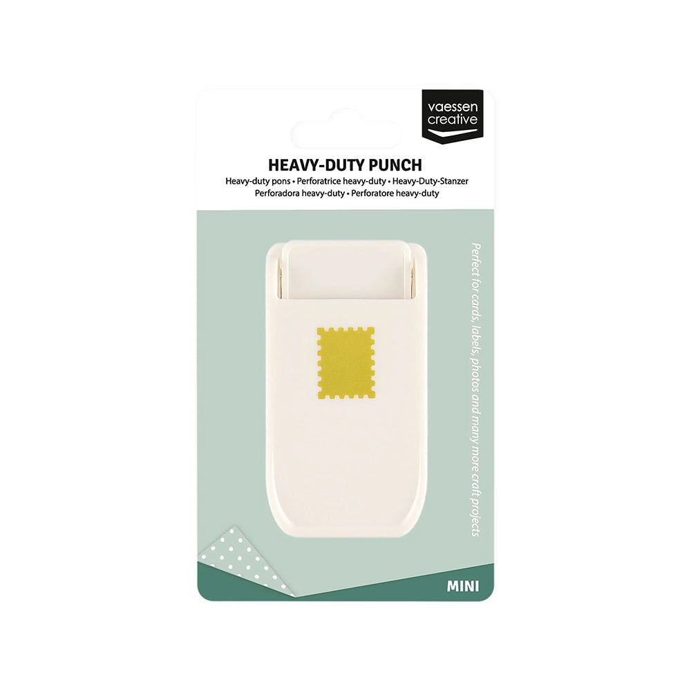 Der Vaessen-Creative White Heavy-Duty Stanzer hat eine quadratische Stempelform auf der Vorderseite und ist damit ein vielseitiges Motivstanzer Bastelwerkzeug - perfekt für alle Ihre kreativen Bastel- und Verpackungsprojekte.