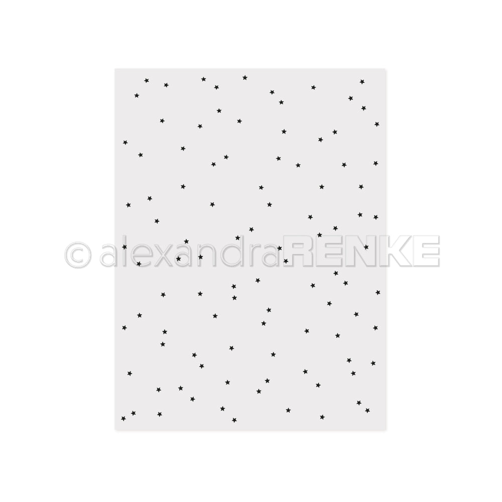 Weißer Bogen von Alexandra Renke mit verstreuten kleinen schwarzen Sternen, die an Sternenregen erinnern - perfekt für einzigartiges Designpapier oder die Verwendung mit einem Prägefolder.