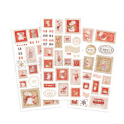 Drei Bögen Rub-On Briefmarken-Zauber-Aufkleber mit Mäusen und Weihnachtsmotiven.