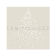 Ein stilisierter Weihnachtsbaum aus weißen Punkten auf hellbeige, perfekt für Schablonen Papierprojekte mit einer wiederverwendbaren Schablone von Alexandra Renke.