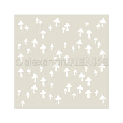 Weiße Pilzsilhouetten auf hellem Beige, perfekt für Schablonen Papierprojekte oder mit einer Pilzlandschaft Schablone. Entwurf von Alexandra Renke.