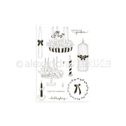 Schwarz-weiße Kerzen-, Kranz- und Weihnachtsdekor-Zeichnungen mit den deutschen Sprüchen "Adventspause" und "Lass es funkeln" von Alexandra Renke - perfekt für Ihr nächstes Clear Stamp- oder Acrylblock-Projekt.