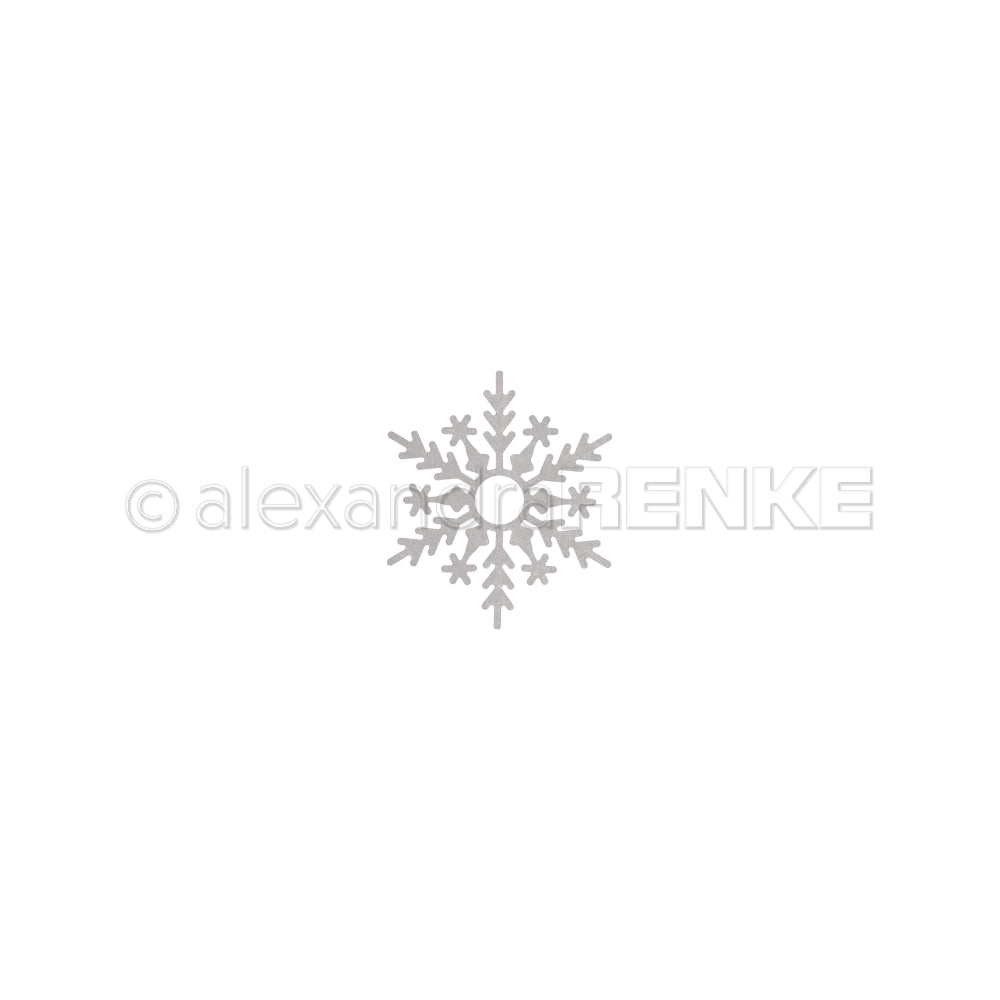 Das graue Schneeflocken-Symbol von Alexandra Renke, zentriert auf weißem Hintergrund, eignet sich perfekt, um Ihren Designpapieren einen winterlichen Touch zu verleihen oder Ihre DieCut-Systeme-Projekte aufzuwerten.