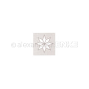 Eine quadratische Alexandra Renke Schablone mit einem achtzackigen Sternausschnitt (Motivstanze Stern) auf weißem Hintergrund, ideal für kreative Projekte mit Designpapieren und DieCut Systemen.