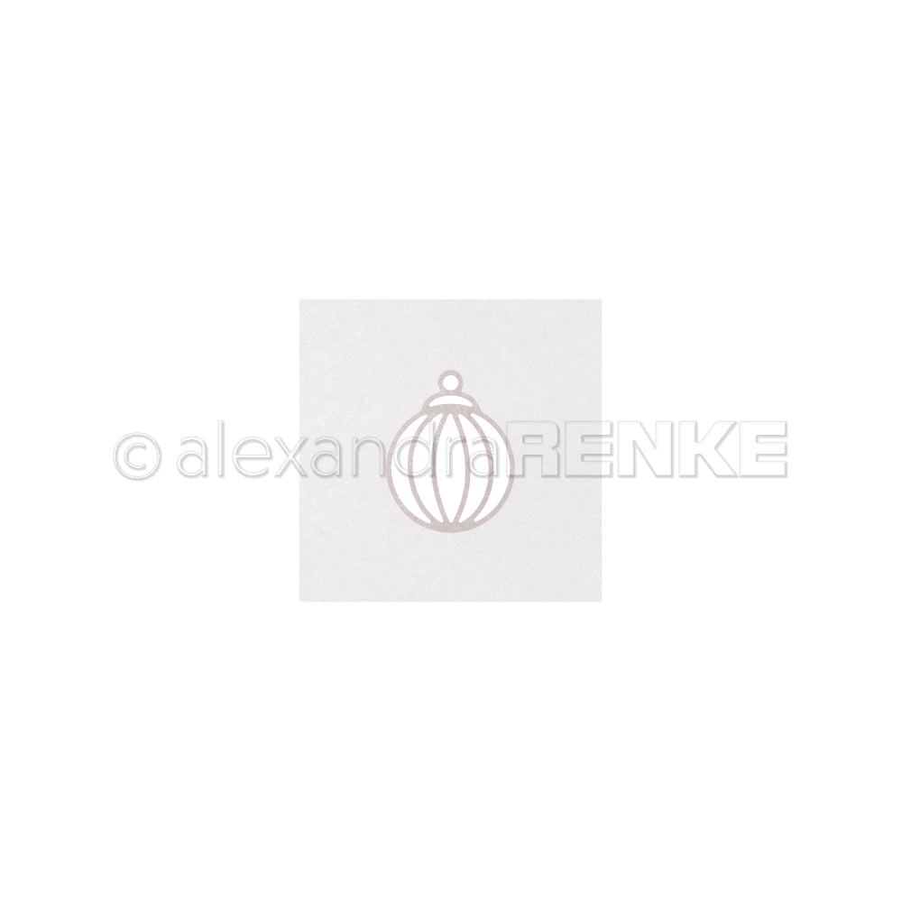 Minimalistische Strichzeichnung eines Weihnachtsornaments auf Weiß, dezent mit Wasserzeichen versehen - ideal für die Darstellung von Designpapieren oder Ergebnissen mit der Alexandra Renke Motivstanze Baumkugel Stanzsysteme.